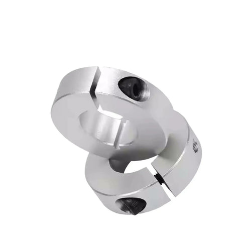 Anodized Aluminum Shaft Collar With Split Clamp Gives Heavy Grip For Softer Shafts And Low Axial Loads Great For Versatile Industrial Needs Where You Want High Performance Without Getting Screwed By Flimsy Cheap Stuff Sold On The Web Today. silver split-clamp shaft collar with set screw, metal finish
