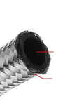 Top Grade An6 3/8 Inch Stainless Steel Braided Cpe Fuel Oil Hose Line Kit With Durable Braiding For Heavy Duty Applications And Smooth Fluid Transfer Plus Twenty Foot Length For Easy Routing. Close-up cut end