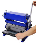 Sheet Metal Brake 3 In 1 12 Inch Shear Press Brake And Roll Machine with solid cast iron construction being operated