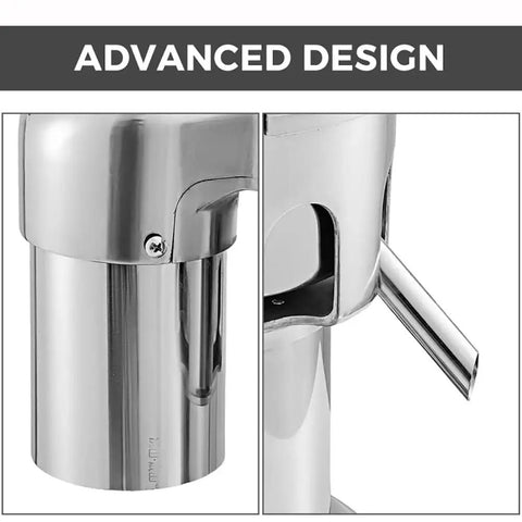 Close-up of Uszwby Commercial Juice Extractor 370W features advanced stainless steel design and spout for efficient juicing.