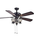 3-Light Ceiling Fan with Lights, Modern Style, Quiet Motor, Reversible, featuring bronze blades and ornate glass shades.