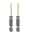 DEWALT drill bits, two pieces, 1/16 in, titanium nitride coated, tapered core, front view