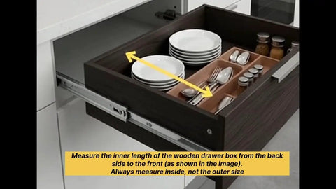 Heavy Duty 22 Inch Drawer Slides Pack Of 4 Full Extension Rails With 46mm Side Mount Ball Bearings installed on a kitchen drawer