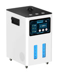 High Flow Hydrogen Inhalation System With 1800ml Per Minute Output, HO Separated H2 Generator Delivers 99.99 Percent Purity, SPE PEM Water Ionizer, 3L Tank, 3 Port Adjustable Flow, Touch Screen Control, Low Noise for Home Use, shown at an angle with visible touch screen and ports. White housing and wheels visible.
