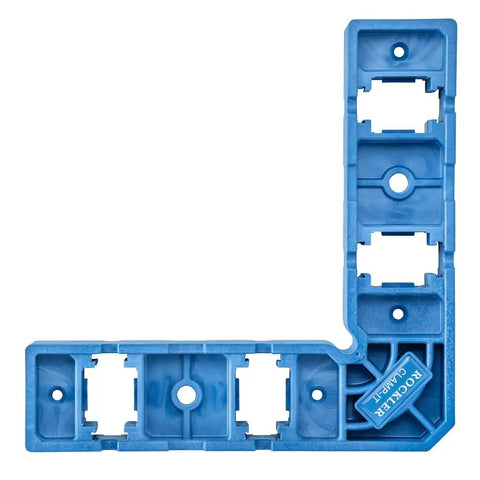 90 Degree Clamp It Assembly Square for Woodworking And Cabinet Installations, blue right angle clamp, smart docking slots visible