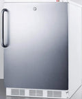 Straight Up Commercial Upright Freezer With Premium Stainless Steel Wrap And Rock Solid Factory Key Lock Nsf Certified, front view with sleek handle.