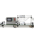 Zero Fuss Automatic Desktop 4 Head Liquid Filling Machine With Digital Controls And Rock Solid Stainless Steel Frame For Slick Dosing Of Drinks Beauty Products And Syrups 110V side view with digital screen and fill hoses.