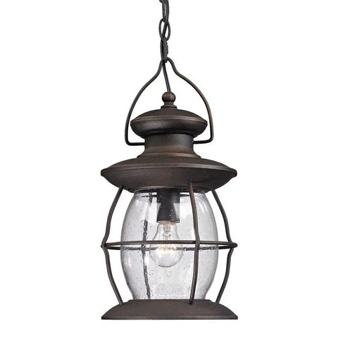 Village Lantern Outdoor Pendant Light 8 Inch Wide 1 Light Weathered Charcoal Finish Rustic Metal Exterior Fixture