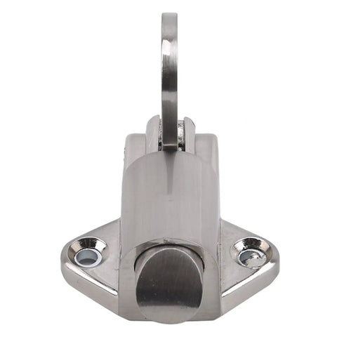 Spring Loaded Bolt Latch for Security Door Gate Zinc Alloy Pull Ring Lock, front view showcasing shiny finish and attached pull ring.