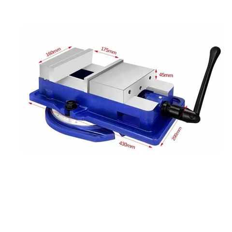 Heavy Duty Shop Ready 6 Inch Bench Vise With Seamless 360 Swivel Base showing blue construction, 360 swivel base, and non-slip jaws.
