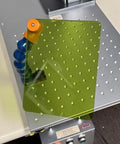 Kickass Articulated Fiber Laser Engraver Safety Window Shield featuring 180mm polymer lens, mounted on blue loc line.