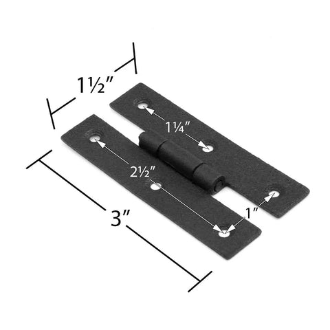 Pack Of 4 Black Wrought Iron Cabinet Hinges 3 Inch Flush Mount H Style Antique RSF Finish dimensions and details view