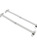 Real Deal Heavy Duty Soft Close Lid Support Hinges 2 Pack Stainless Steel Cabinet Brace Drop Front Desk Bracket Zero Hassle Install For Kitchen Cupboard And Home Office Vanity, showing two stainless steel brackets with mounting holes.