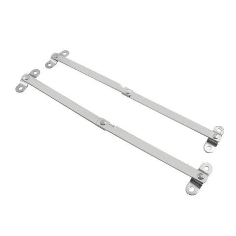 Real Deal Heavy Duty Soft Close Lid Support Hinges 2 Pack Stainless Steel Cabinet Brace Drop Front Desk Bracket Zero Hassle Install For Kitchen Cupboard And Home Office Vanity, showing two stainless steel brackets with mounting holes.