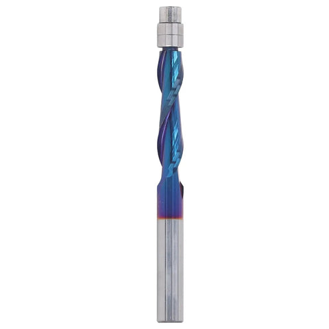 Premium Compression Flush Trim Carbide Router Bit With Ball Bearing, 1/4 inch shank, for smooth wood and CNC projects.