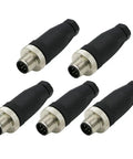Five M12 5 Pin Male Circular Connector A Coding IP67 Field Wireable Sensor Adapters with Brass Gold Plated Contacts