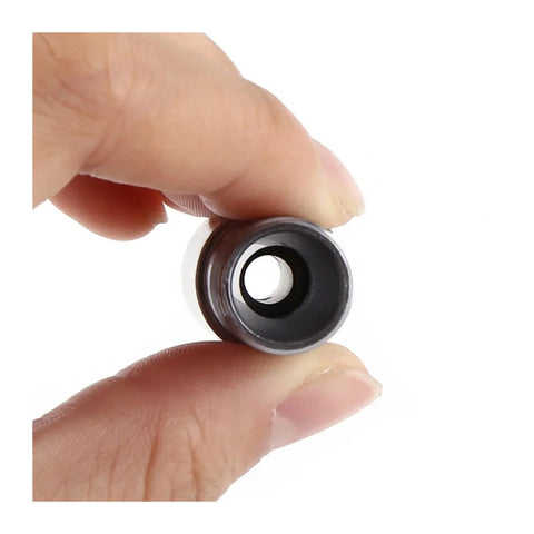 Close-up of Heavy Duty Collet Chuck Motor Shaft Spindle Extension Rod For CNC Mills Lathes held by hand, showing interior detail.