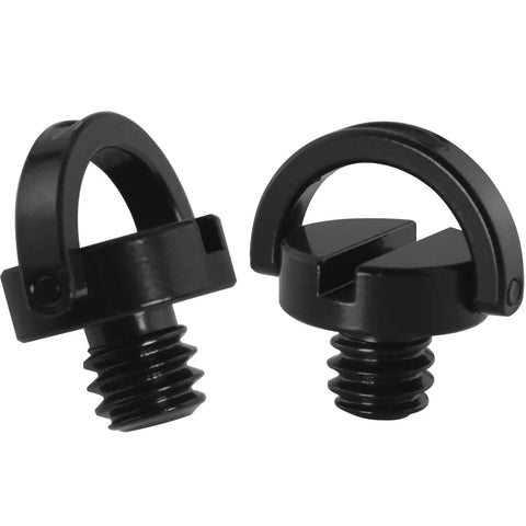 2-Pack 1/4-20 Stainless Steel D-Ring Camera Plate Screws For Tripods, 6mm Thread Length, shown in black finish