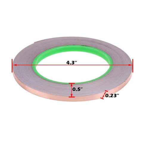 Six Pack Copper Foil Tape, Double Sided Conductive Tape With Adhesive, dimensions shown in inches, for EMI Shielding and Repairs.