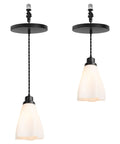 Kiven Instant Light Conversion Kit for 4/5/6inch Hole, 2-Light Glass Farmhouse Lighting features two pendant lights with white glass shades.