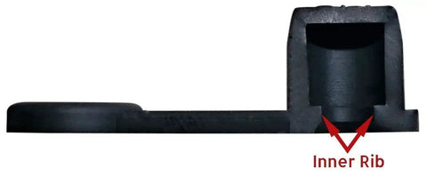 Side view of black rubber 25 Pack Brake Bleeder Screw Caps For Grease Zerks Rubber Dust Covers With Keeper Leash showing inner rib