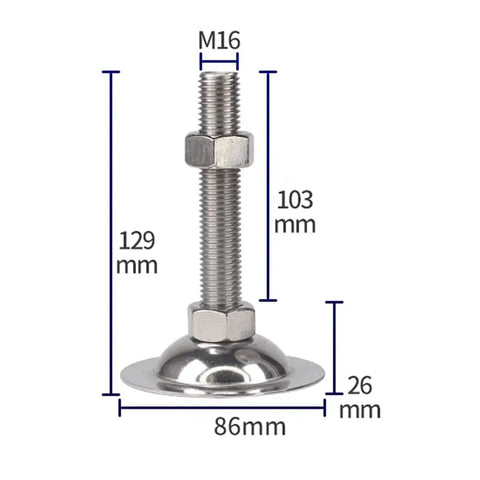 Beefy Heavy Duty M16 Adjustable Feet Set For Furniture And Machinery, Stainless Steel Levelers, Four Pack, Easy Install, 129mm x 86mm