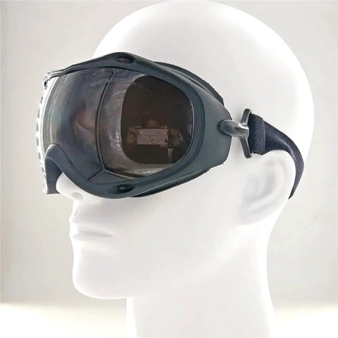 Professional Laser Safety Glasses Delivering Bulletproof OD6 Deflection For Yag Blue Green Lasers And Uv Curing Rigs side view on mannequin head.