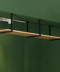 Heavy Duty Floating Shelf Brackets Rock Solid Steel Ceiling Mount Support 11 Inch Wall Brackets in sleek black finish with wooden shelf installation.