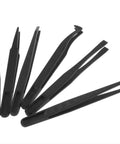 Antistatic Plastic Tweezers Kit For Electronics And Craftwork Handy Precision Black 6 Piece Set Static Safe Pickup Tools