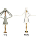 Beefed Up Heavy Duty Drywall Anchor Kit With Screws For Hollow Walls 50 Anchors And 50 Screws Twin Expansion Ribbed Anchors For Strong Hold Anti Rotation Design High Temperature And Humidity Resistant Mounts. grey and white plastic drywall anchors with screws