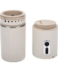 Kickstart Mornings On The Go With This Portable Electric Coffee Maker And Compact Travel Cup For Fresh Java Anywhere, beige grinder and brewer.