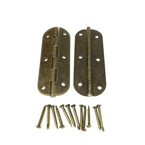 Brass Barrel Hinge Set For Cabinet Doors And Countertops With Screws, Easy Install Hardware For Furniture, Luggage, And Wooden Boxes, Classic Durable Hinge Size Four For DIY Projects displayed with screws