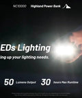 Ultralight 10000mAh Power Bank With Built In Flashlight 50 Lumens Dual LED USB C Fast Charge 20W in use emitting light in hand