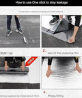 Heavy Duty Self Adhesive Waterproof Asphalt Tape For Swift Roof Patch Repairs shown being applied step by step on a roof surface.