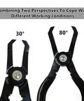 Two Piece Push Pin Pliers Set With 30 And 80 Degree Offset Jaws, black handles, for auto trim and clip extraction