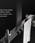 Wall-Mounted Luxury Thermostatic Shower System with Storage Rack & Towel Bar with spacious storage platform and towel holder.