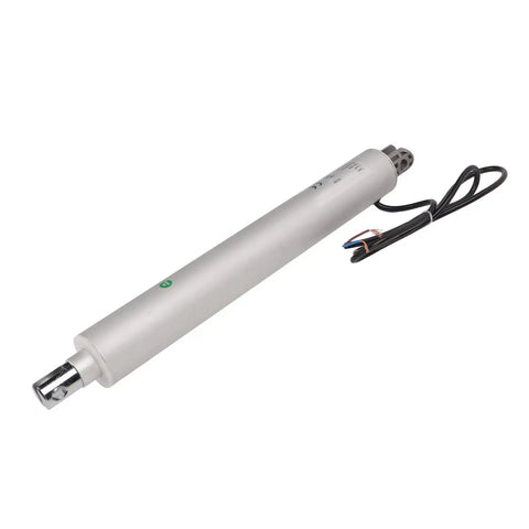 Beefed Up 24V Electric Linear Actuator With Rock Hard Aluminum Body And IP65 Rated Build With Sturdy Mounts For RV Camper Lift Beds Recliners 3000N Smooth Push, showing side view and connection wires.