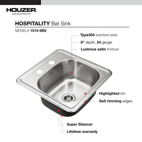 Stainless Steel Bar and Prep Sink That Is A Workhorse for Your Kitchen and Home Bar, 15 Inch Drop In Topmount Two Hole Design