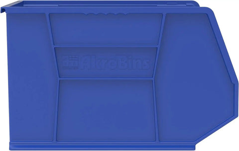 Heavy Duty Plastic Storage Bins Set Of 3, Space Saving Stackable Bins For Garage Pantry Craft Organization, blue side view