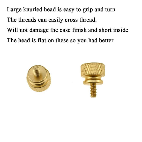 Anodized Aluminum Thumb Screws 6-32 Thread, Large Knurled Head Cage Mounts, close-up of gold finish, easy grip design.