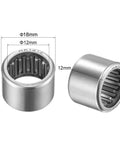 HK1212 Needle Roller Bearings 12mm Bore 18mm OD 12mm Width Chrome Steel Open End 2 Pack, front and side view with dimensions