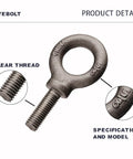 Two Pack Eyebolt Set Go-To Heavy Duty Lifting Shoulder Eyebolts 1/2-13 Threads By 1-1/2 Inch Length Forged And Tempered Industrial Grade Working Load Limit 2600 Lbs Built Tough For Rigging And Hoisting Meets ASME B18.15 And B30.26 ISO 9001 with clear thread view
