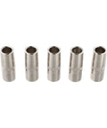 Premium 5-Pack 5/8 Inch Threaded Mig Gas Nozzles For Lincoln Welders 350 Amp Copper Torch Parts Pro Replacement showing five copper nozzles.