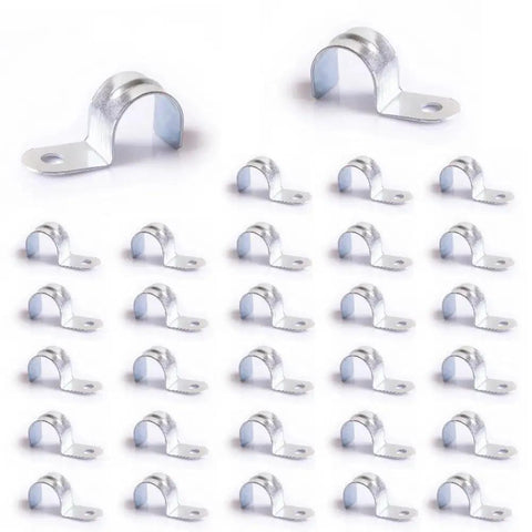 Thirty Pack Three Quarter Inch EMT Conduit Straps Zinc Plated Steel Single Hole Clamps For Electrical Metallic Tubing Durable Quick Installations For Wiring Projects And Home Renovations