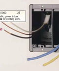 Two Gang Cut In Electrical Power And Low Voltage Old Work Combo Box For Existing Construction With Quick Install Template That Fits Walls From One Quarter Inch Pack Of One installed view with wiring