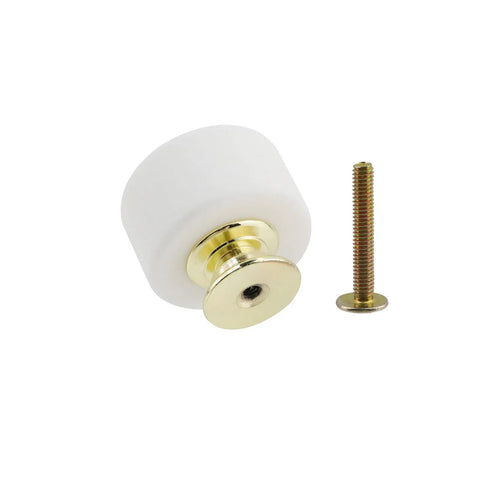 Premium Genuine White Marble Cabinet Knobs, Set Of Five Round Drawer Pulls for dresser with brushed metal base and screw.