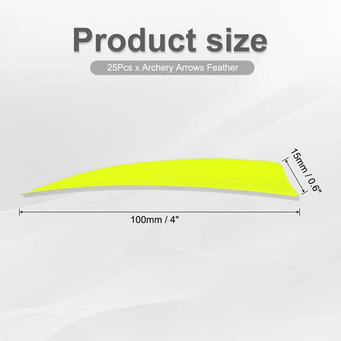 Four Inch Turkey Feather Arrow Vanes Right Wing Fletching Pack of 25 Neon Yellow Archery Vanes size details
