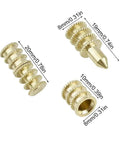 Built Damn Solid Brass Table Leaf Dowel Pins And Bolt Sleeve Connectors Set For Extension Dining Table Hardware Accessories Gold Finish detailed view of sizes.