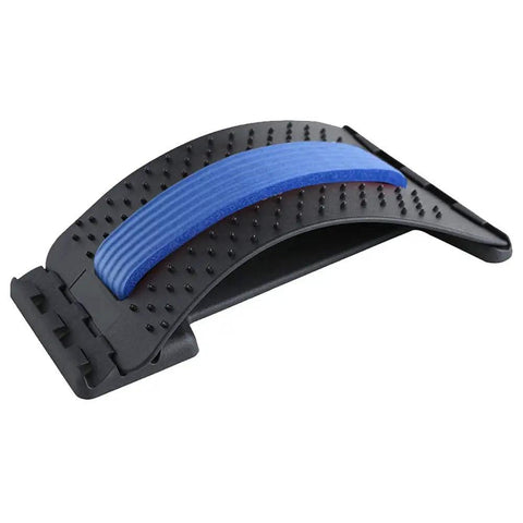 Heavy Duty Emoly Back Stretcher For Pain Relief Spine Decompression Yoga, black and blue ergonomic design with adjustable paddings.