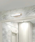 12-Inch LED Vanity Light Fixture In Brushed Nickel, 90 CRI, MVOLT With 30K 35K 40K Color Temp, mounted in a marble bathroom